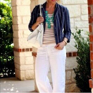 Cabi Nautical Navy Stripe Linen Blazer Jacket